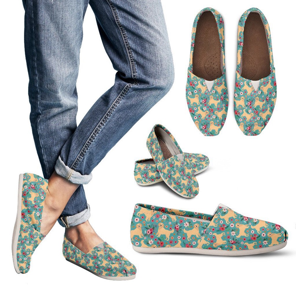 NEW Golden Retriever Floral Print Canvas Shoes